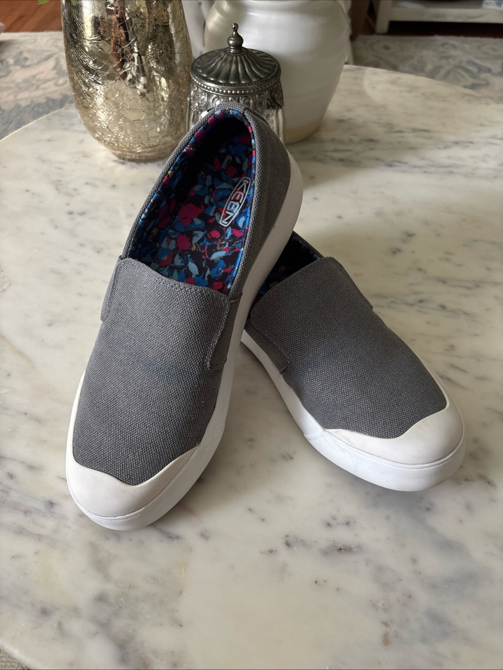 Keen Slip-On Shoe with Blue and Pink Floral Liner